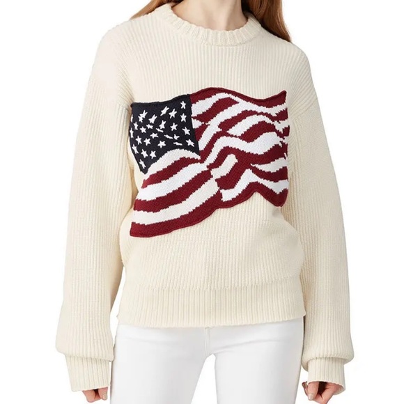 Tommy Hilfiger M American Flag Embroidery Sweater Knit Long-sleeve Crewneck - Picture 3 of 6